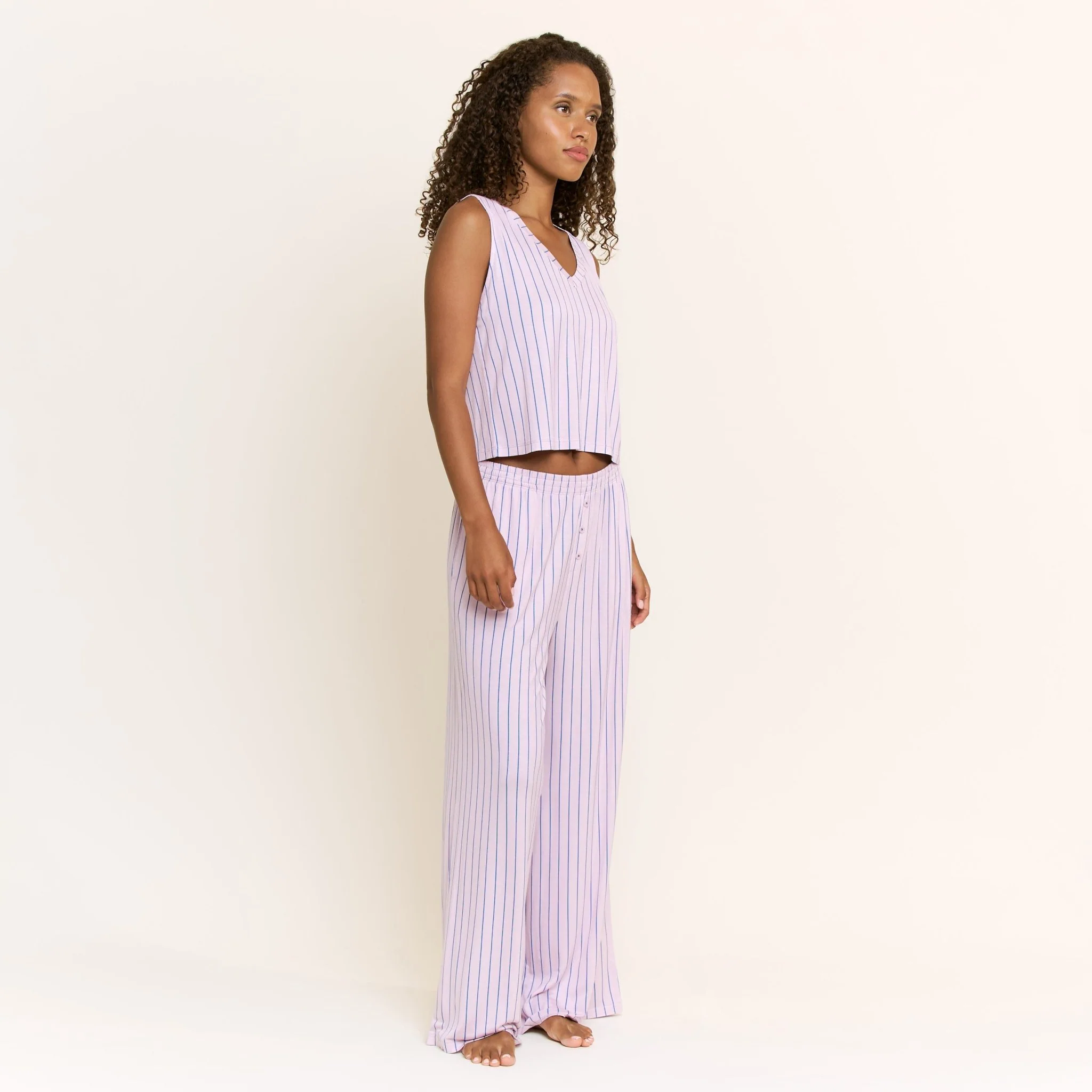 All American V Tank Pant Set in Lilac Dew Pin Stripe - Image 3