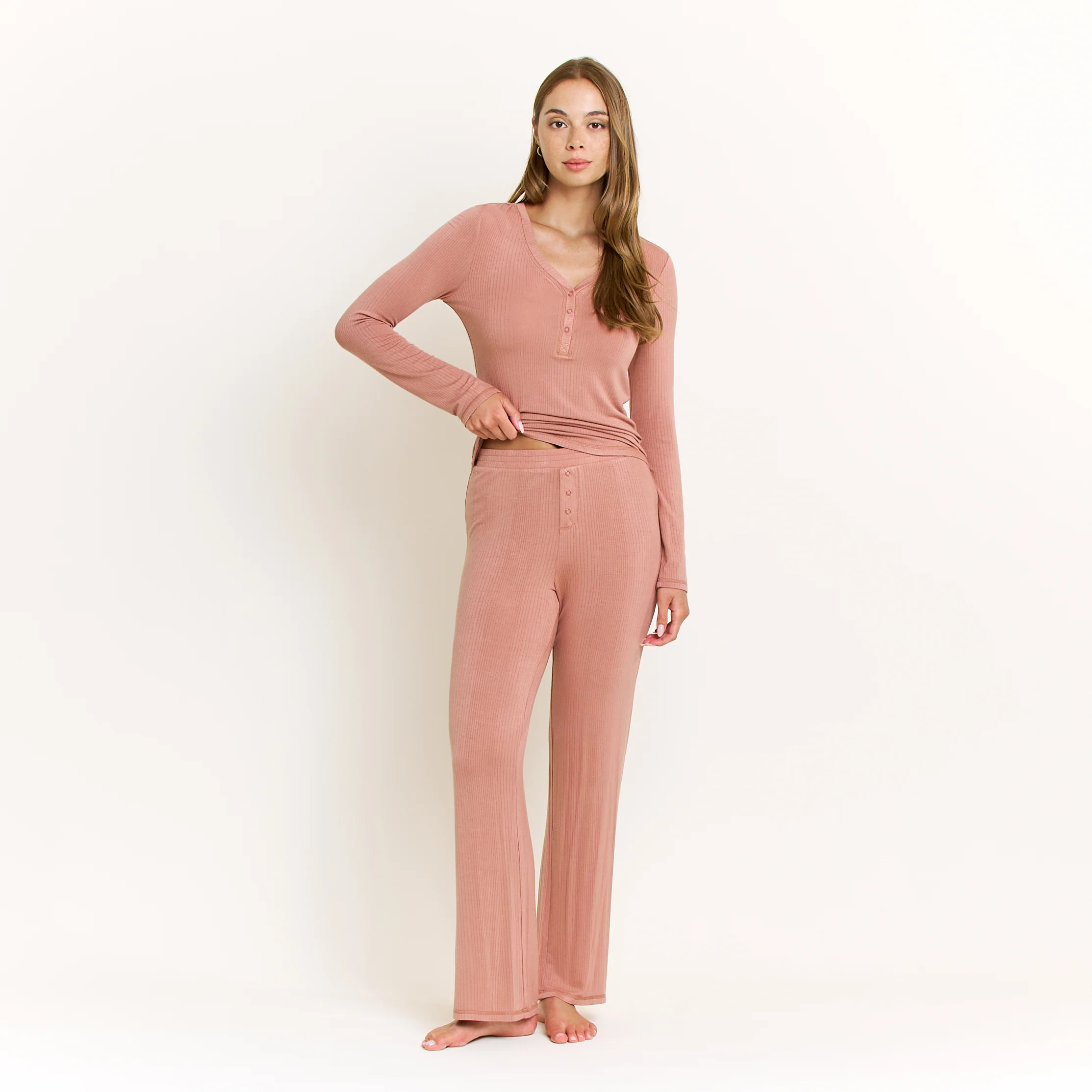 Dreamland Long Henley Set in Hazel