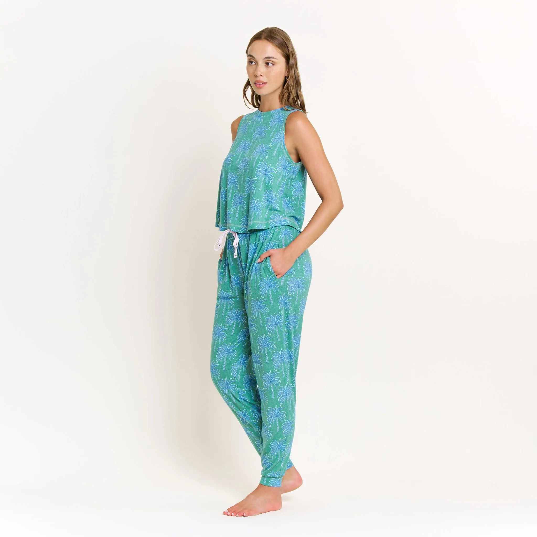 Star Seeker Tank Pant Set in Emerald Etched Palm - Image 3