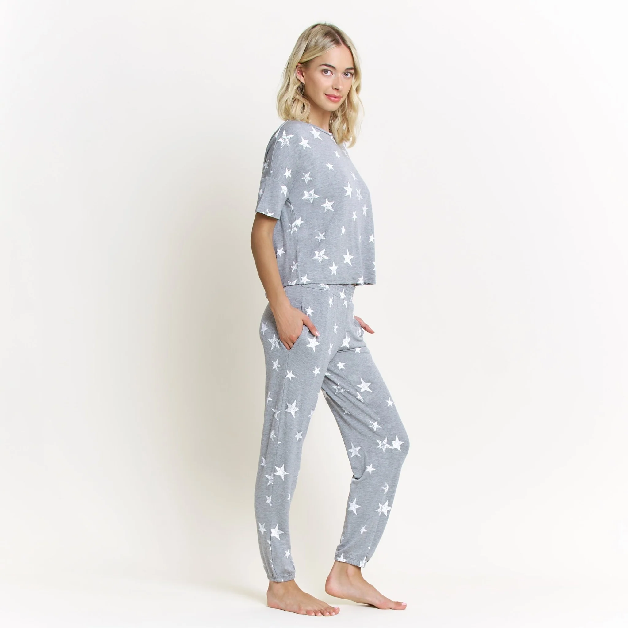 Sun Lover PJ Set In Heather Grey Stars - Image 3