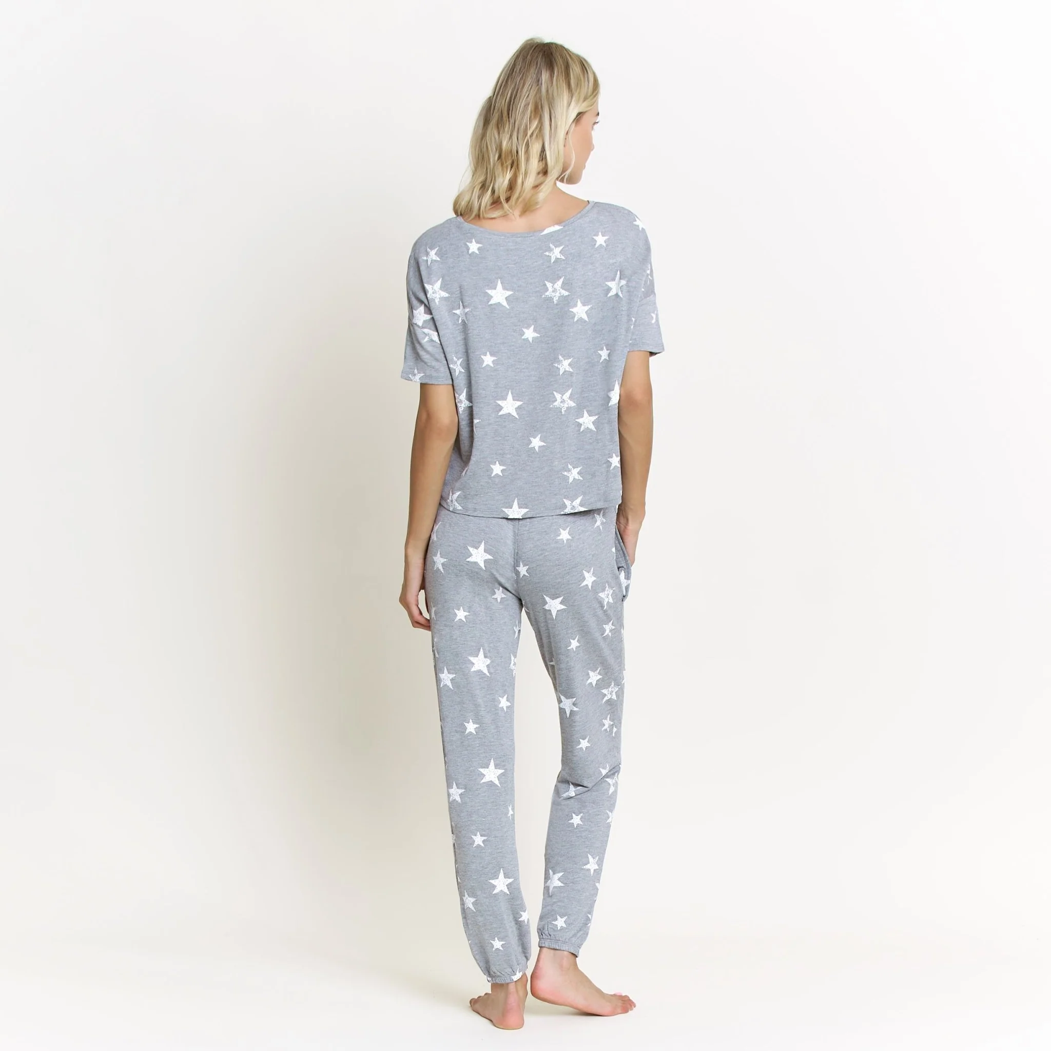 Sun Lover PJ Set In Heather Grey Stars - Image 4